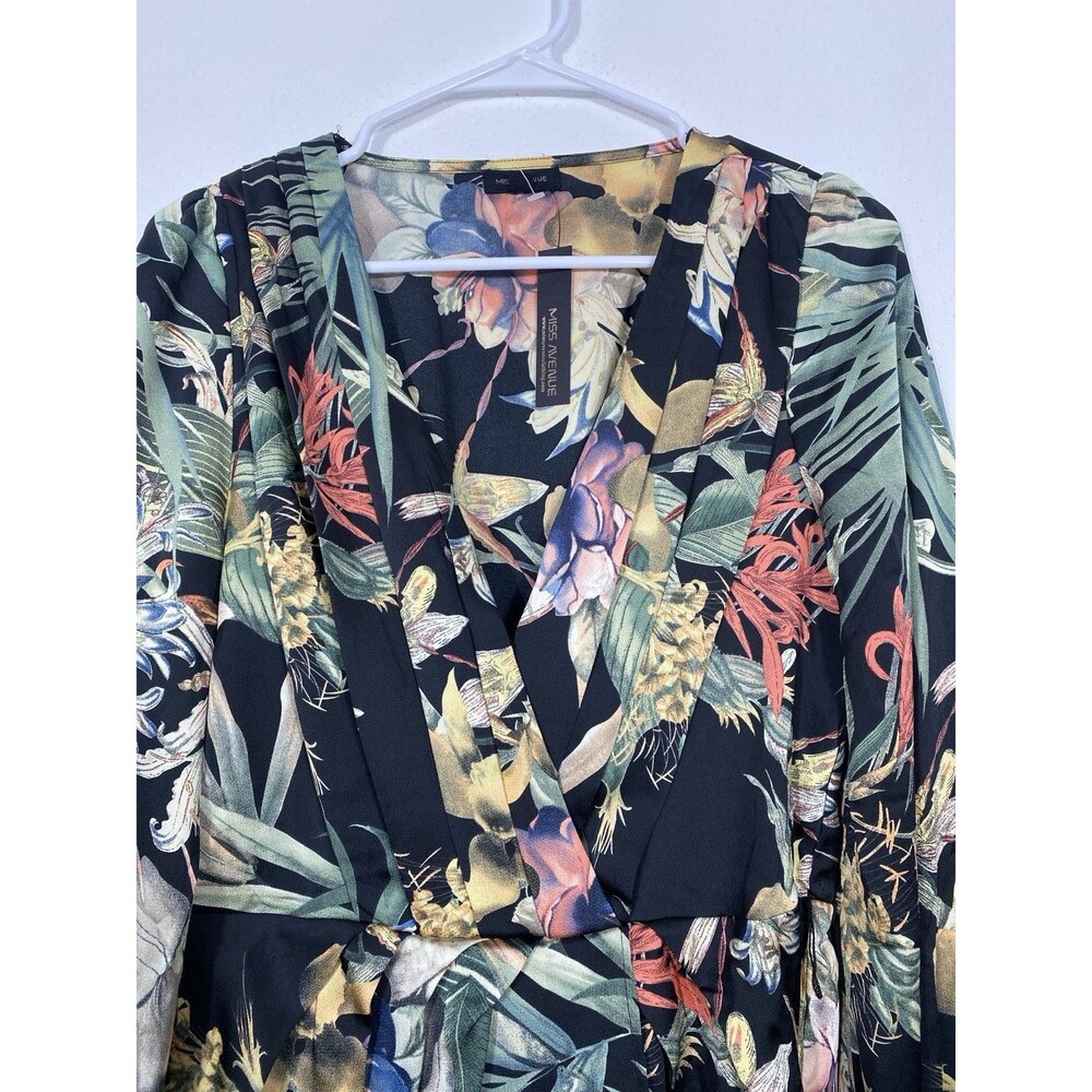 Miss Avenue Long Sleeve Black Floral Printed High Low Dress Size Medium Romantic - Picture 2 of 15